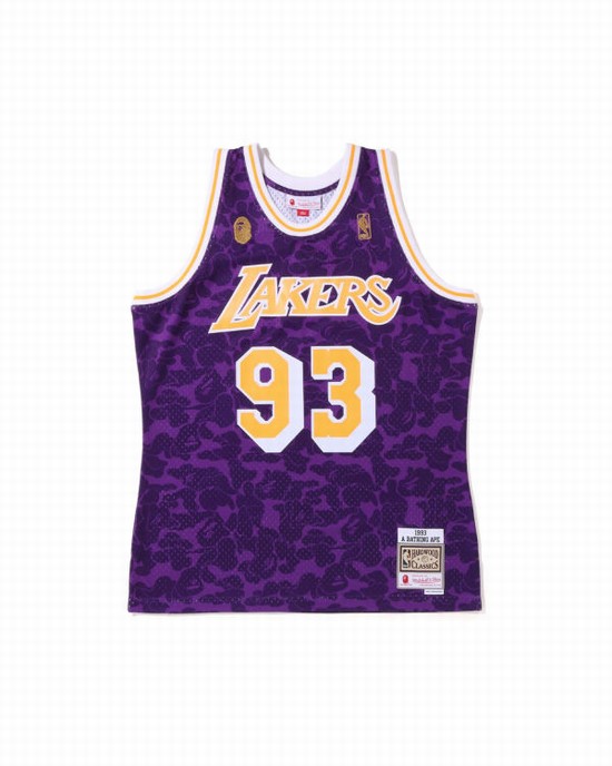 Purple Bape X M&N Los Angeles Lakers Jersey Men's T Shirts | ZA-90416