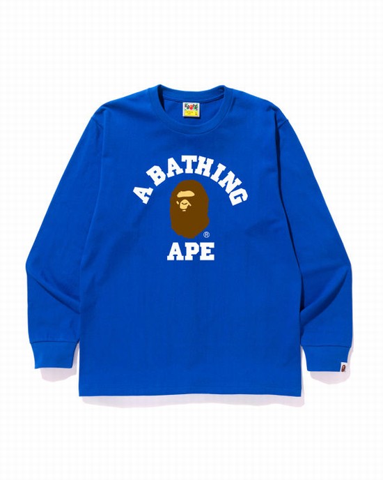 Royal / Blue Bape College Men's T Shirts | ZA-23504