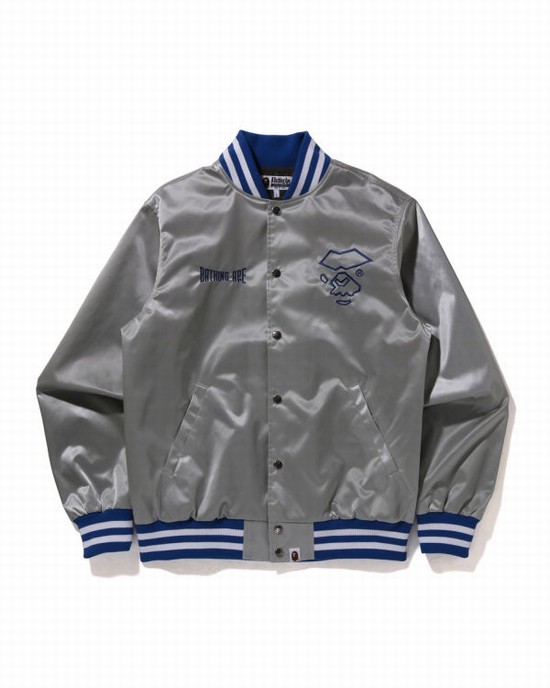 Silver Bape Nylon Varsity Men's Jackets | ZA-83956