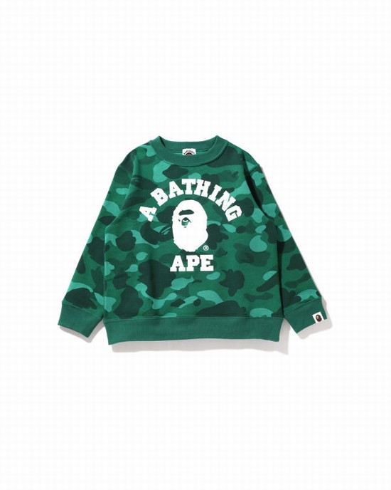 Turquoise Bape Color Camo College Crewneck Kids' Sweatshirts | ZA-65418