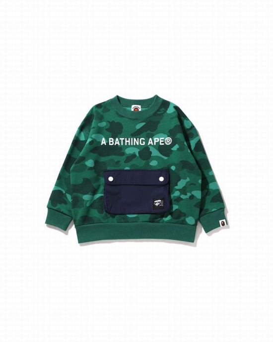 Turquoise Bape Color Camo Pocket Loose Fit Crewneck JR Kids' Sweatshirts | ZA-31807