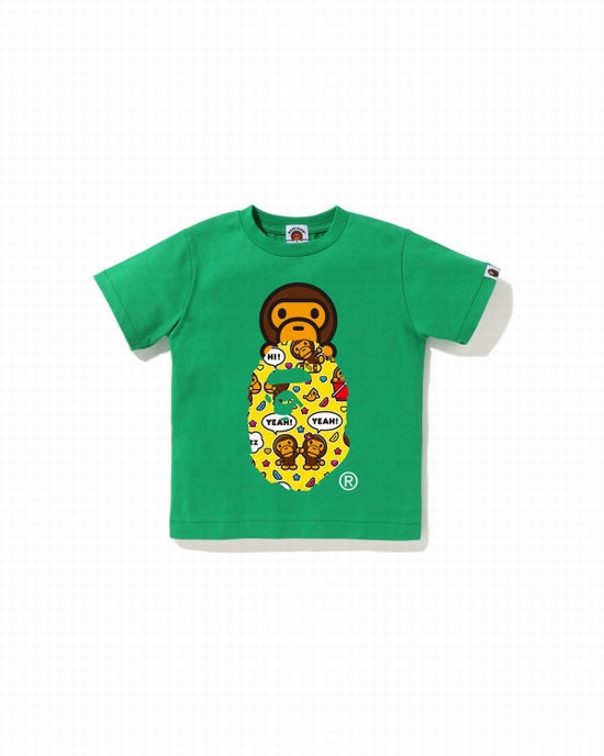 Turquoise Bape Milo Speech Balloon Milo On Ape Head Kids' T Shirts | ZA-70648