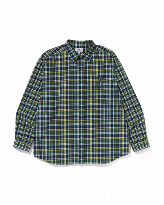 Turquoise Bape Mini Check Loose Fit Men's Shirts | ZA-69385