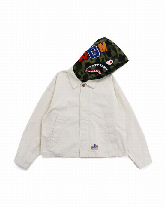 White Bape 1st Camo Shark Hood Wide Women's Jackets | ZA-97564