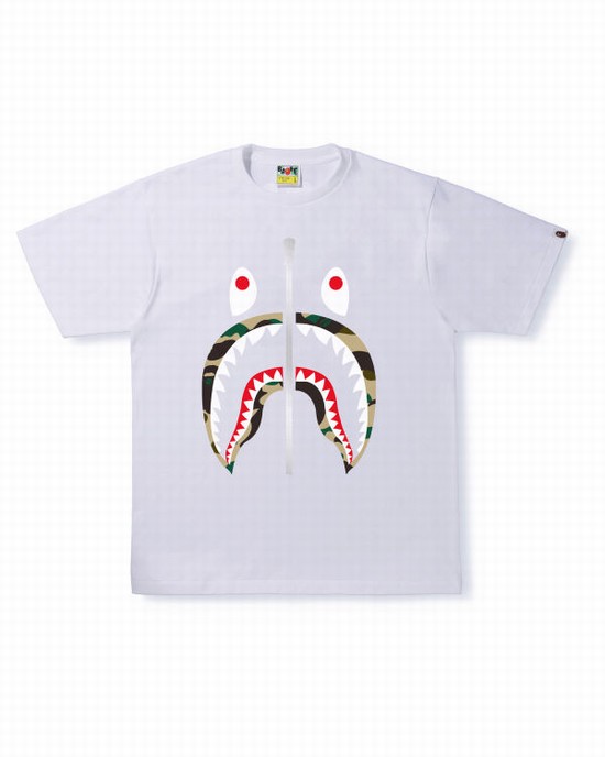 White Bape 1st Camo Shark Men's T Shirts | ZA-87164