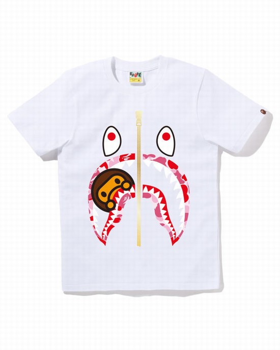 White Bape ABC Camo Milo Shark Women's T Shirts | ZA-48571