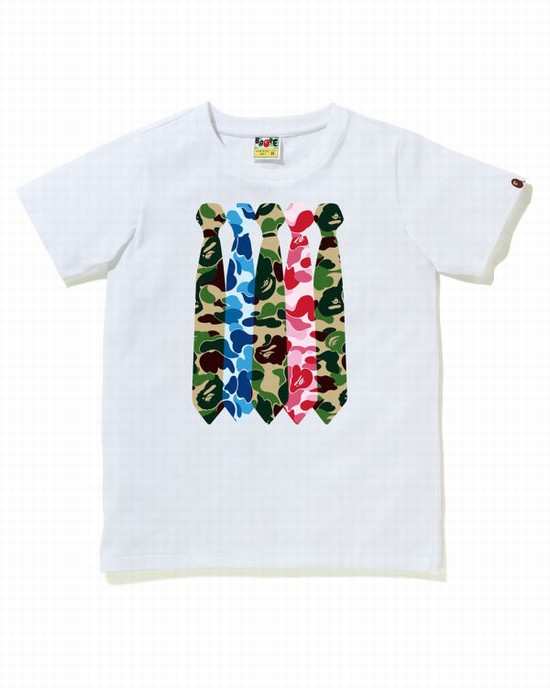 White Bape ABC Camo Neck Women's T Shirts | ZA-72385