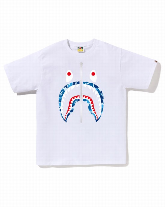 White Bape ABC Camo Shark Men's T Shirts | ZA-54863