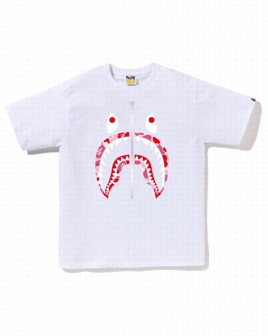 White Bape ABC Camo Shark Men's T Shirts | ZA-92347