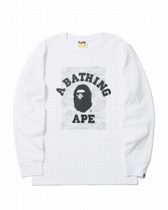 White Bape ABC Dot Reflective College Men's T Shirts | ZA-18379