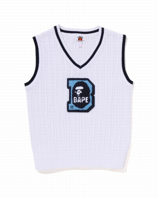 White Bape Ape Head B Patch Cable Jr Kids' Knitwear | ZA-74095