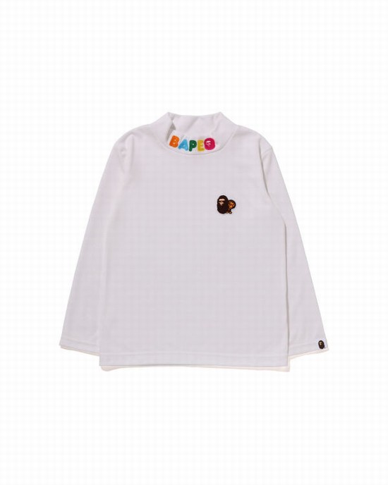 White Bape Ape Head & Milo One Point High Neck L/S Kids' T Shirts | ZA-53702