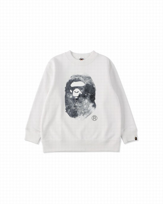 White Bape Ape Head Moon Crewneck Kids' Sweatshirts | ZA-96258