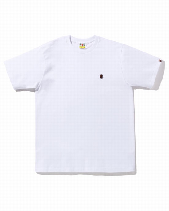 White Bape Ape Head One Point Men's T Shirts | ZA-05423