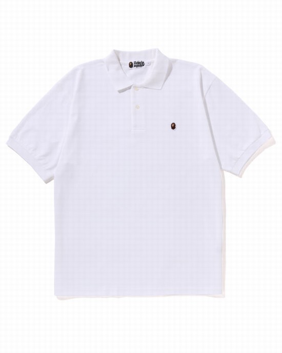 White Bape Ape Head One Point Relaxed Fit Polo Men's T Shirts | ZA-98753