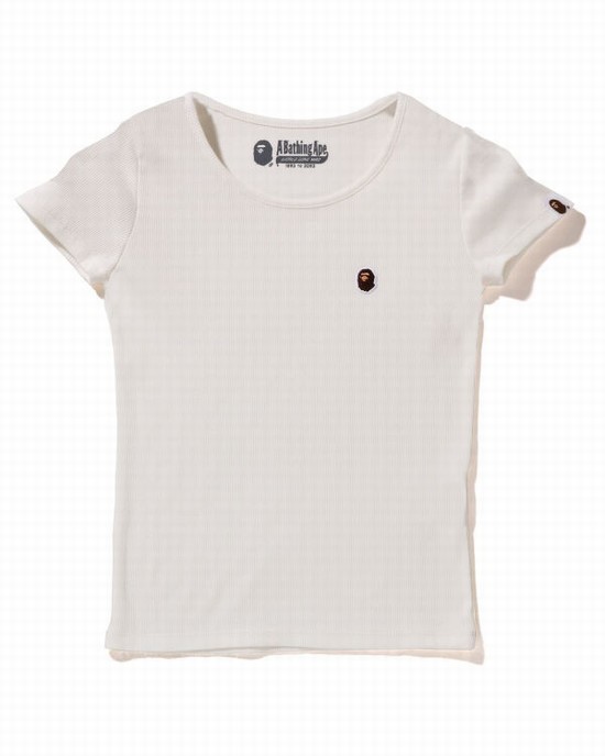 White Bape Ape Head One Point Rib Women's T Shirts | ZA-01876