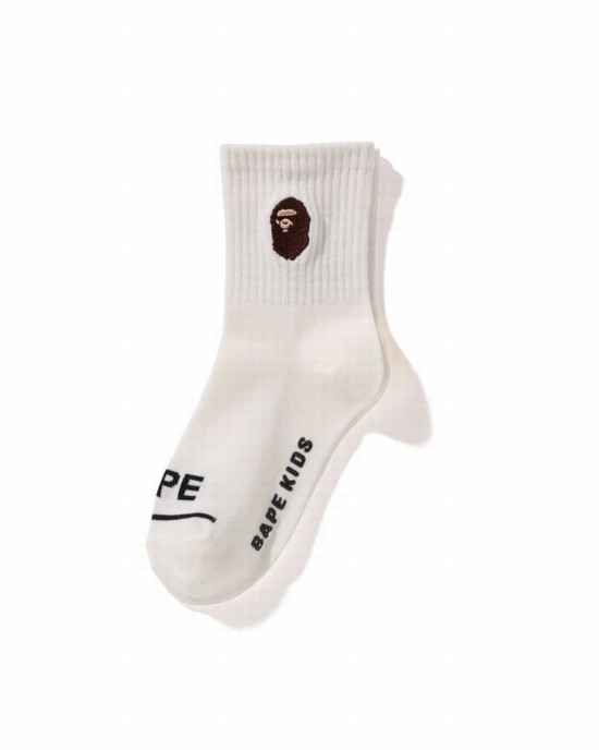 White Bape Ape Head Ribbed Kids' Socks | ZA-19608