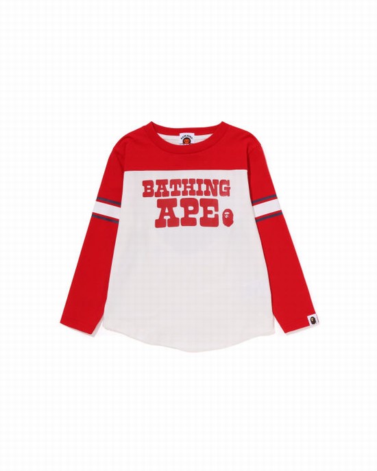 White Bape Bathing Ape Football L/S Kids' T Shirts | ZA-30856