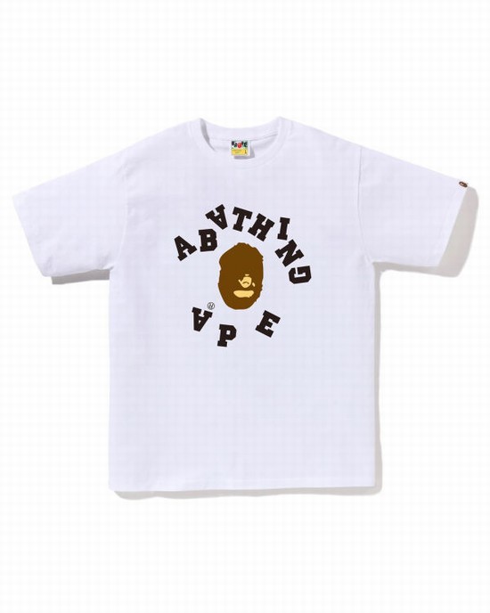 White Bape Broken College Men's T Shirts | ZA-53827