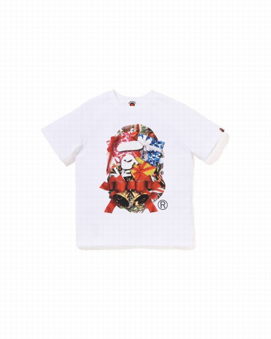 White Bape Christmas Ape Head Kids' T Shirts | ZA-75239