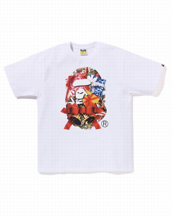 White Bape Christmas Ape Head Men's T Shirts | ZA-15860