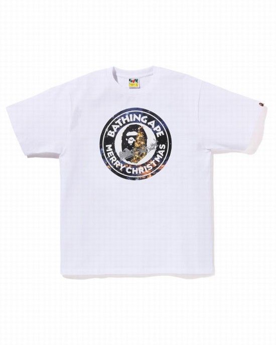 White Bape Christmas Busy With Work Men's T Shirts | ZA-02371