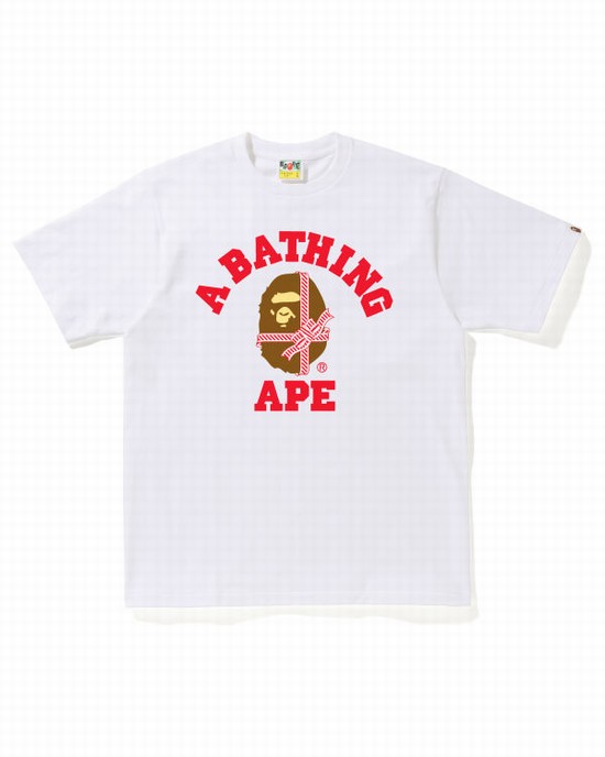 White Bape Christmas College Men's T Shirts | ZA-54309