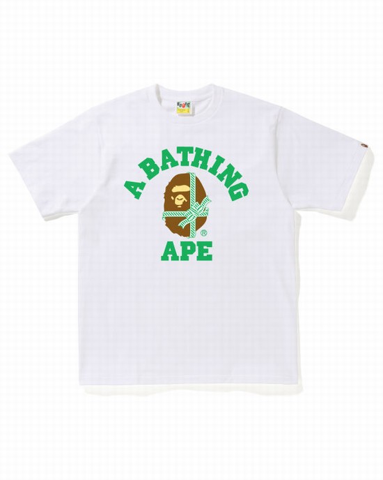 White Bape Christmas College Men's T Shirts | ZA-91382