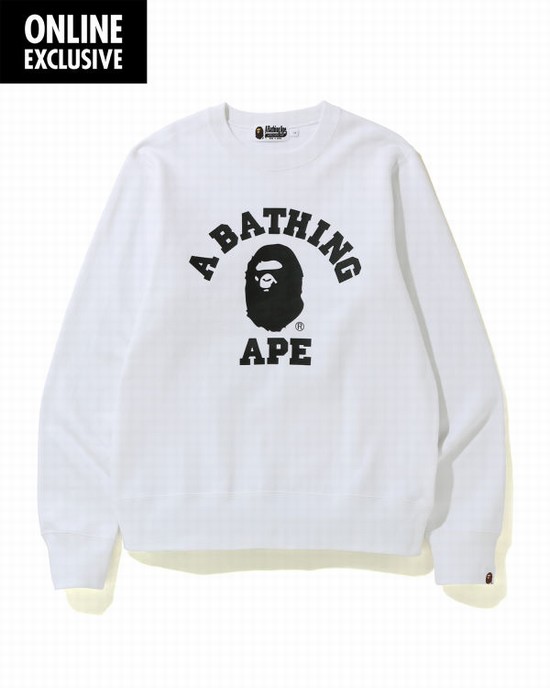 White Bape College Men's Sweatshirts | ZA-57841