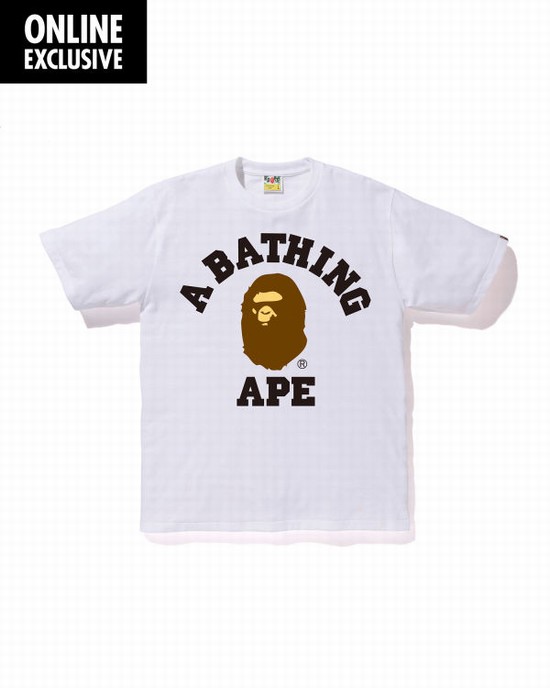 White Bape College Men's T Shirts | ZA-42630