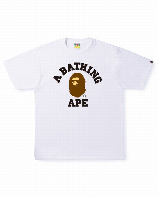 White Bape College Men's T Shirts | ZA-46931