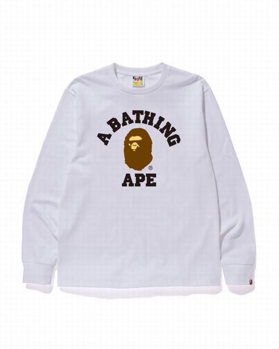 White Bape College Men's T Shirts | ZA-59410