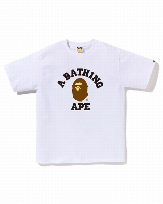 White Bape College Men's T Shirts | ZA-82176