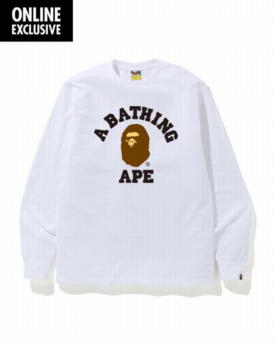 White Bape College logo Men's T Shirts | ZA-17038