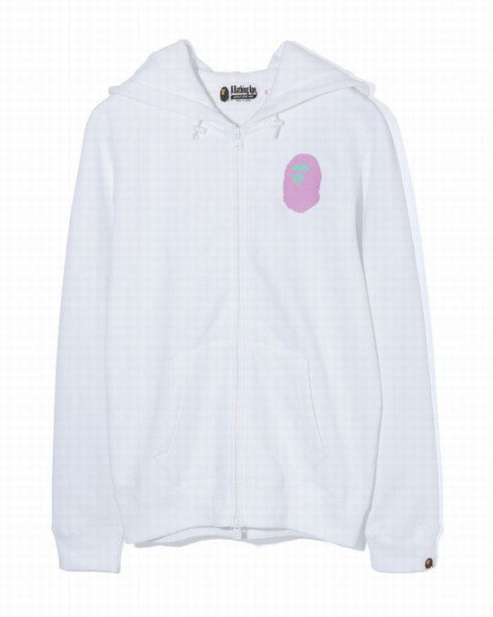 White Bape Colours multi logo zip Women's Hoodie | ZA-65780