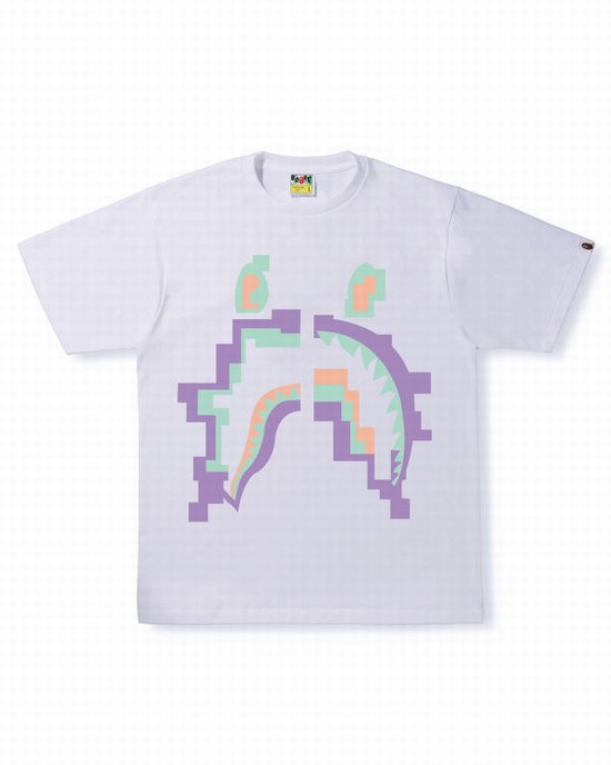 White Bape Digital Shark Men's T Shirts | ZA-79508