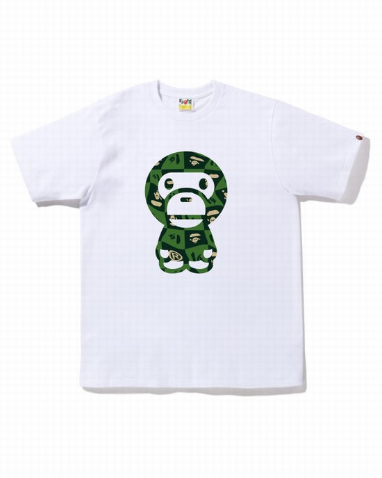 White Bape Distortion Big Milo Men's T Shirts | ZA-12964