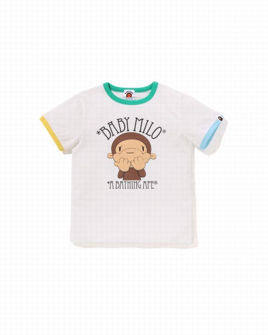 White Bape Drawn Milo Shy Ringer Kids' T Shirts | ZA-63251