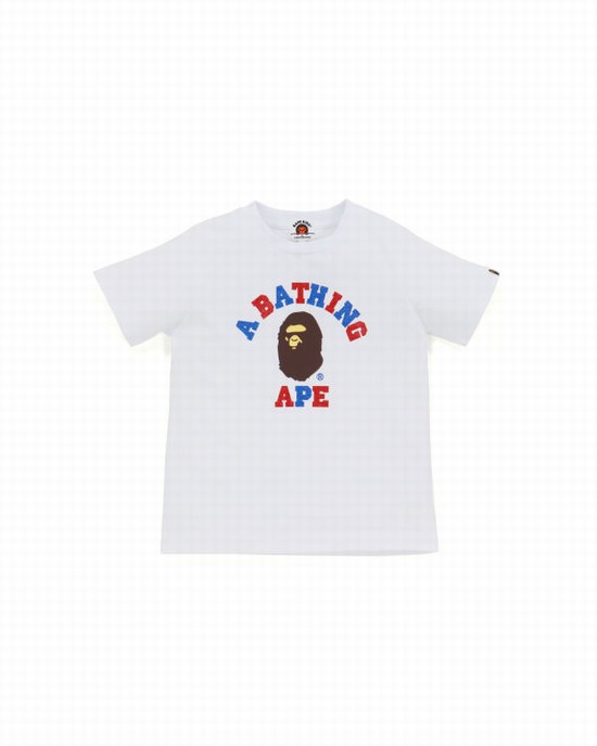 White Bape Glitter College Kids' T Shirts | ZA-43056