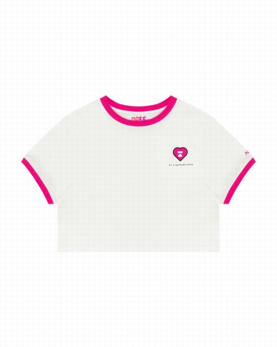 White Bape Heart cropped Women's T Shirts | ZA-25940