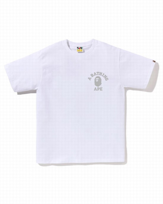 White Bape Honeycomb Camo College ATS Men's T Shirts | ZA-79238