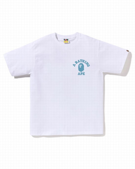 White Bape Honeycomb Camo College ATS Men's T Shirts | ZA-79364