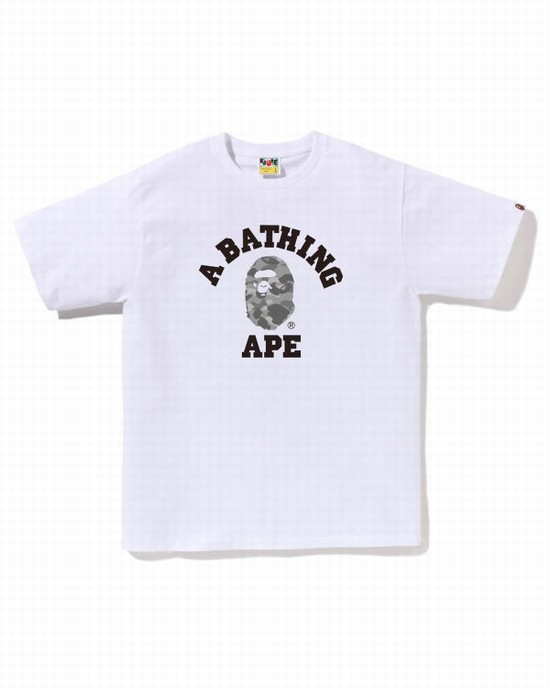 White Bape Honeycomb Camo College Men's T Shirts | ZA-25693