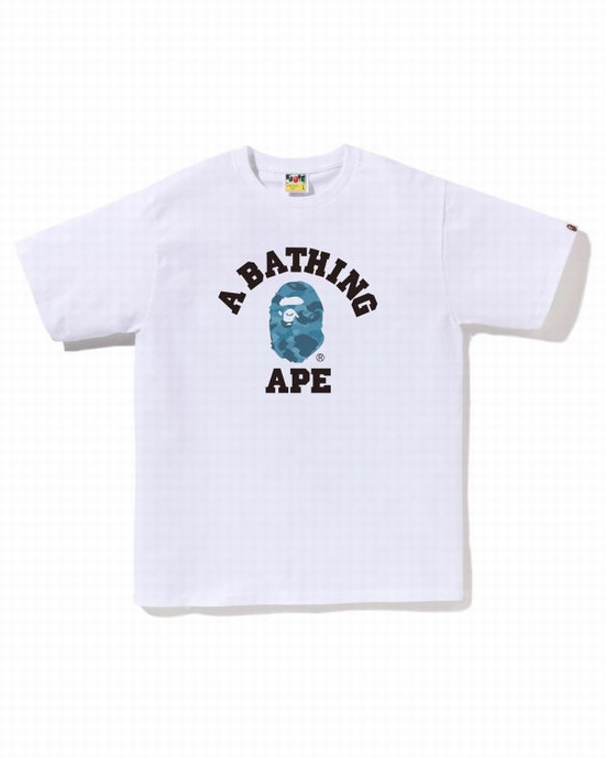 White Bape Honeycomb Camo College Men's T Shirts | ZA-68745