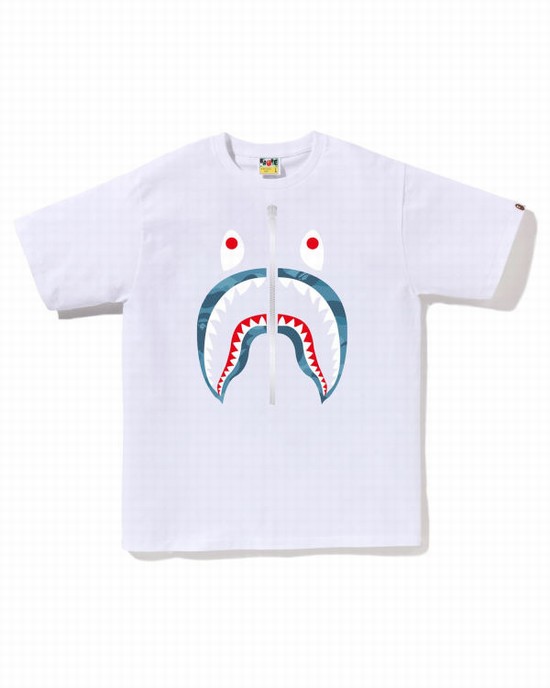 White Bape Honeycomb Camo Shark Men's T Shirts | ZA-21706