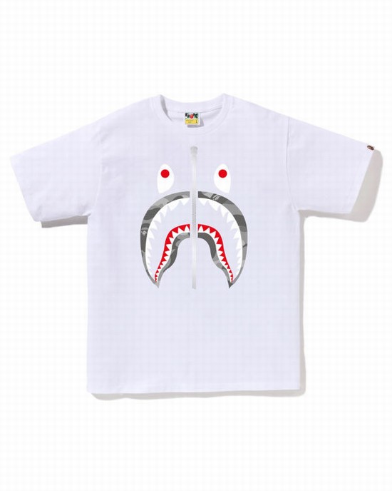 White Bape Honeycomb Camo Shark Men's T Shirts | ZA-32901