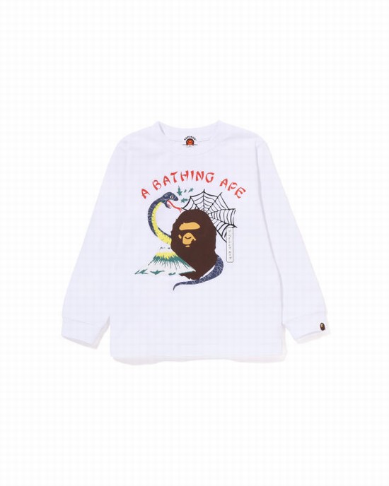 White Bape Japan Culture Souvenir L/S Kids' T Shirts | ZA-36459