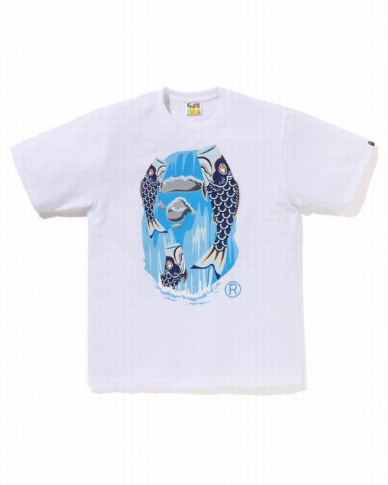 White Bape Koinobori Waterfall Ape Head Men's T Shirts | ZA-56312