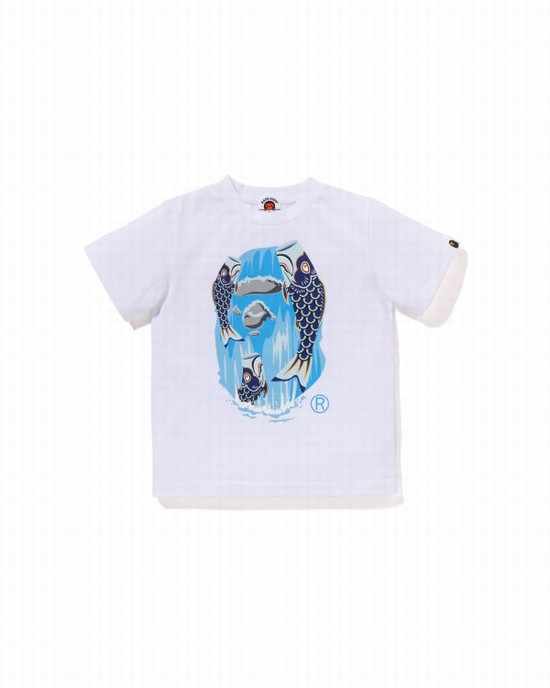 White Bape Koinobori Waterfall Ape Head Kids' T Shirts | ZA-78462