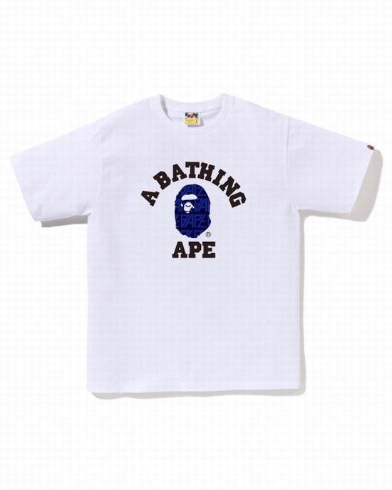 White Bape Logo Monogram College Men's T Shirts | ZA-29617